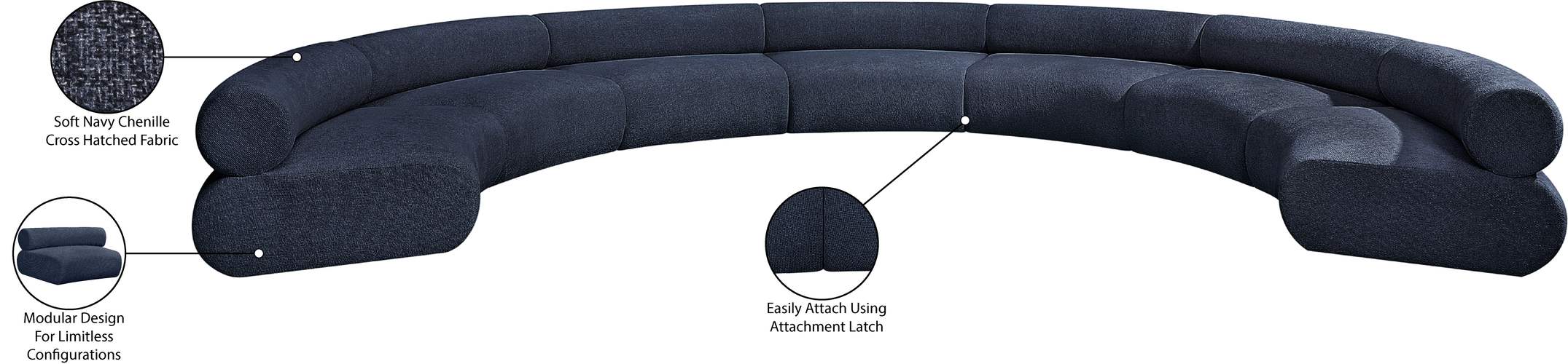 Meridian Furniture - Bale 202" Navy Chenille Fabric Upholstered 7 pc. Sectional - 114Navy-S7A - GreatFurnitureDeal