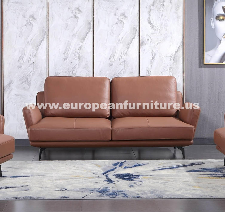 European Furniture - Tratto 3 Piece Sofa Set Russet Brown Italian Leather - EF-37455