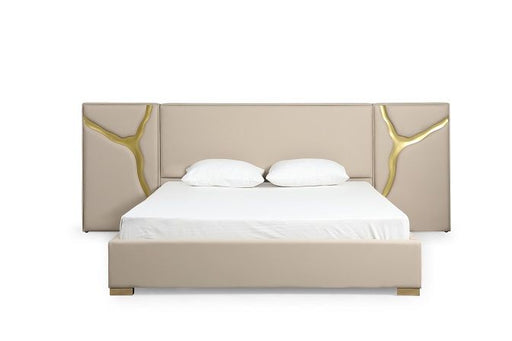 VIG Furniture - Modrest Aspen Glam Beige Bonded Leather & Gold Eastern King Bed - VGVC-BD1801-BG-BED-EK - GreatFurnitureDeal