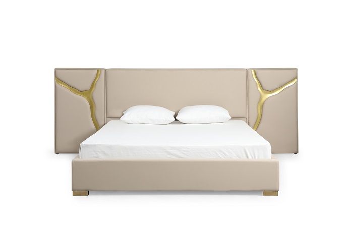 VIG Furniture - Modrest Aspen Glam Beige Bonded Leather & Gold Eastern King Bed - VGVC-BD1801-BG-BED-EK