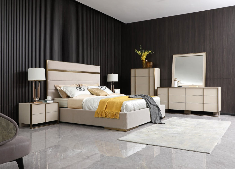 VIG Furniture - Modrest Cartier Modern Beige Velvet and Brushed Brass Eastern King Bed - VGVC-BDAD02-BGE-BB-BED-EK