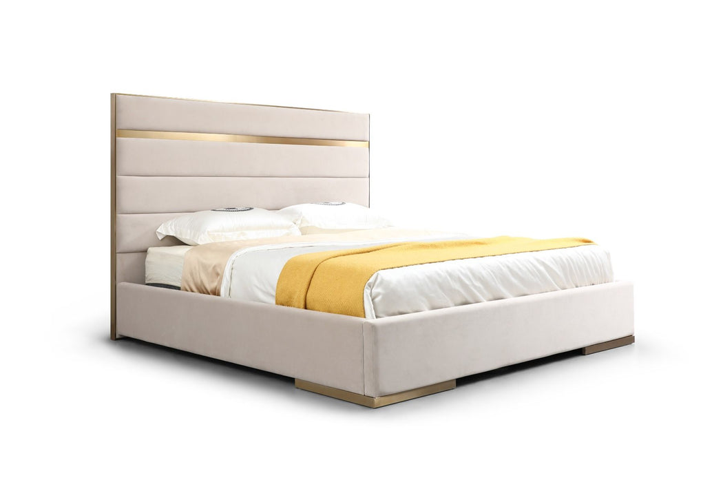 VIG Furniture - Modrest Cartier Modern Beige Velvet and Brushed Brass Eastern King Bed - VGVC-BDAD02-BGE-BB-BED-EK