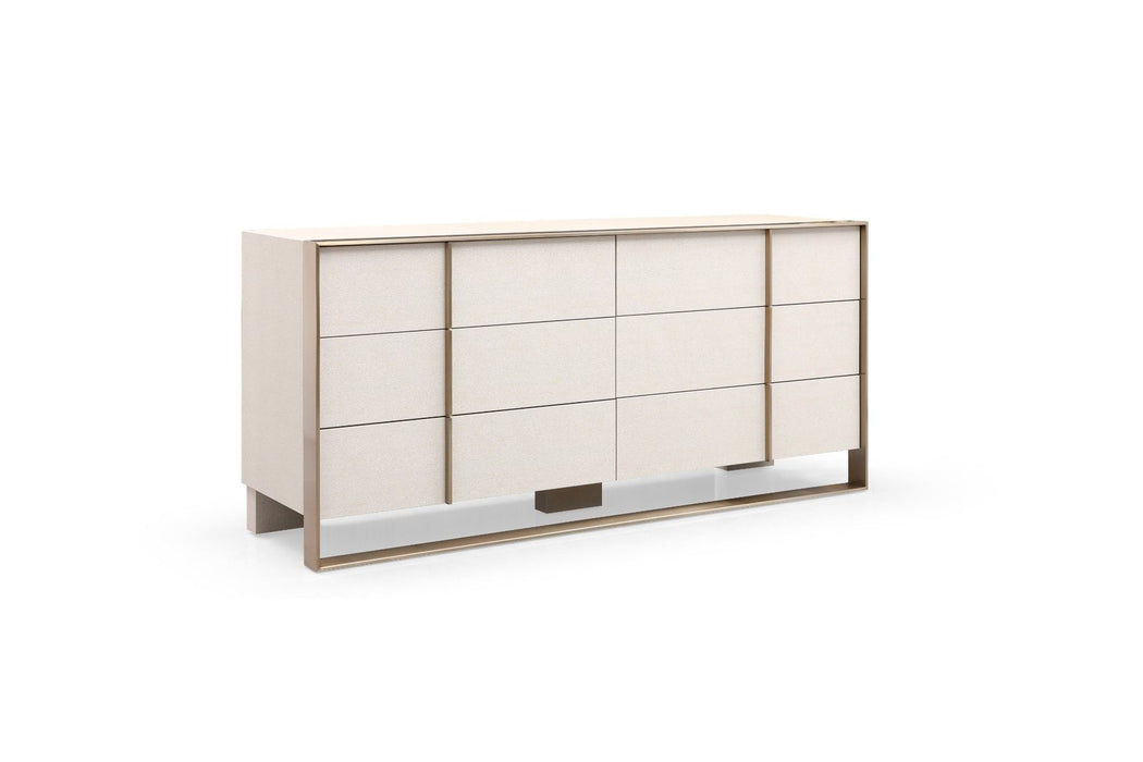 VIG Furniture - Nova Domus Cartier Modern Beige Shagreen and Brushed Brass Dresser - VGVC-J-A002-M - GreatFurnitureDeal