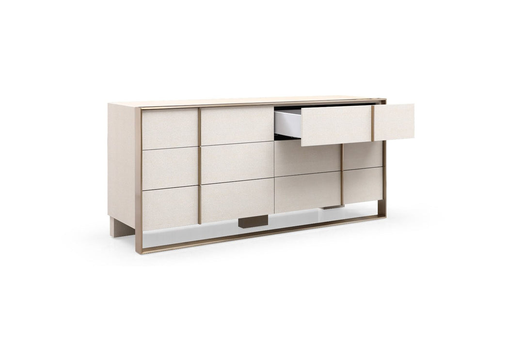 VIG Furniture - Nova Domus Cartier Modern Beige Shagreen and Brushed Brass Dresser - VGVC-J-A002-M - GreatFurnitureDeal