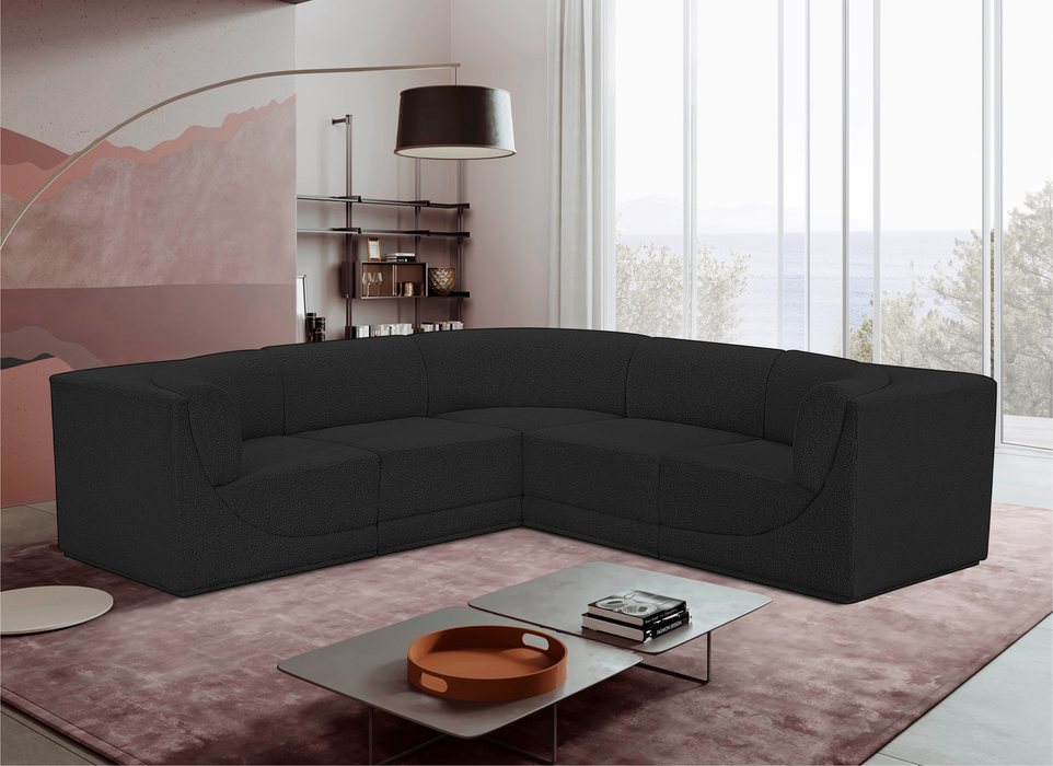 Meridian Furniture - Ollie 98" Black Boucle Fabric Upholstered 5pc. Sectional - 118Black-Sec5B - GreatFurnitureDeal