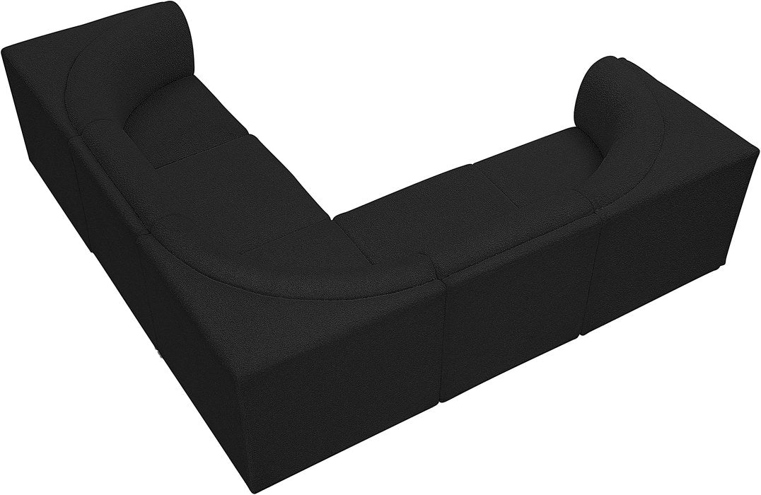 Meridian Furniture - Ollie 98" Black Boucle Fabric Upholstered 5pc. Sectional - 118Black-Sec5B - GreatFurnitureDeal