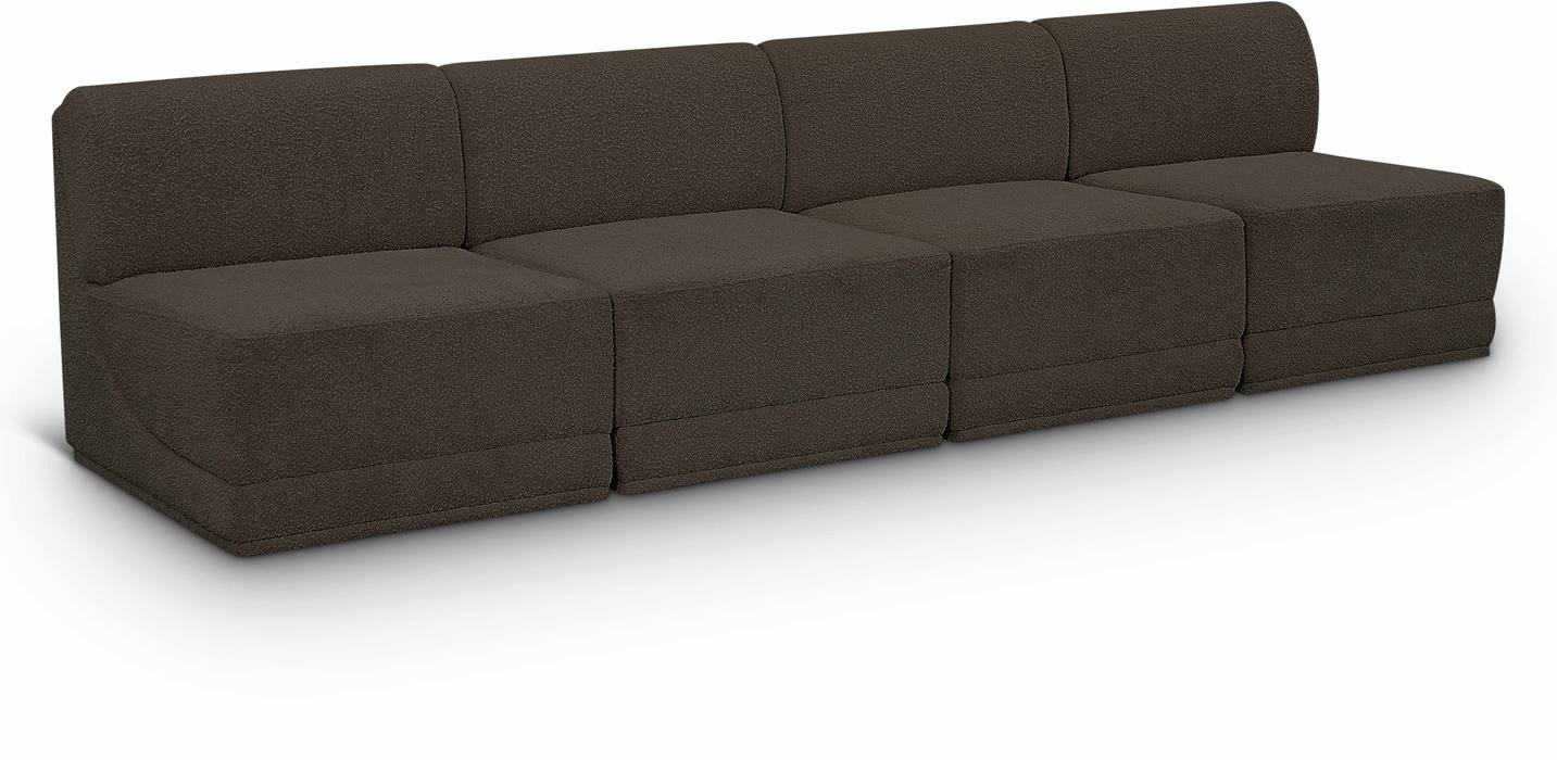 Meridian Furniture - Ollie 120" Brown Boucle Fabric Upholstered 4pc. Armless Sofa - 118Brown-S120 - GreatFurnitureDeal