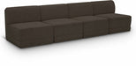 Meridian Furniture - Ollie 120" Brown Boucle Fabric Upholstered 4pc. Armless Sofa - 118Brown-S120 - GreatFurnitureDeal