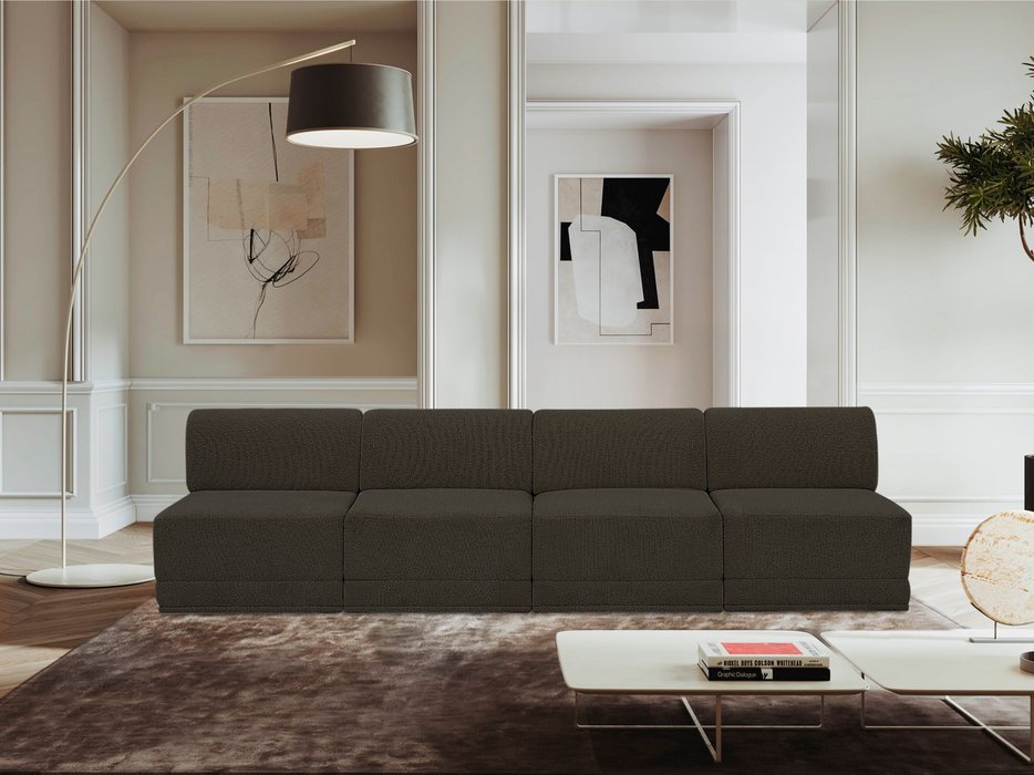 Meridian Furniture - Ollie 120" Brown Boucle Fabric Upholstered 4pc. Armless Sofa - 118Brown-S120 - GreatFurnitureDeal