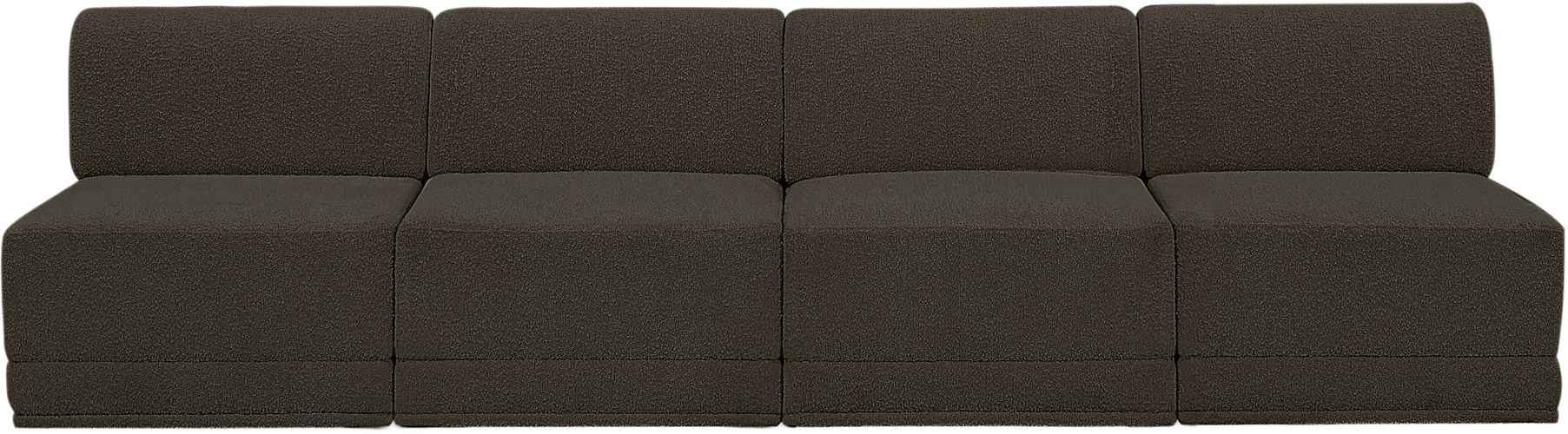 Meridian Furniture - Ollie 120" Brown Boucle Fabric Upholstered 4pc. Armless Sofa - 118Brown-S120 - GreatFurnitureDeal