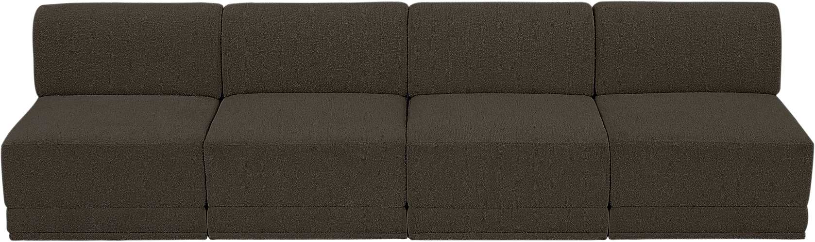 Meridian Furniture - Ollie 120" Brown Boucle Fabric Upholstered 4pc. Armless Sofa - 118Brown-S120 - GreatFurnitureDeal