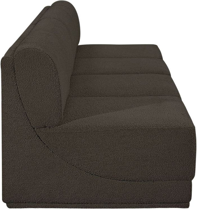 Meridian Furniture - Ollie 120" Brown Boucle Fabric Upholstered 4pc. Armless Sofa - 118Brown-S120 - GreatFurnitureDeal