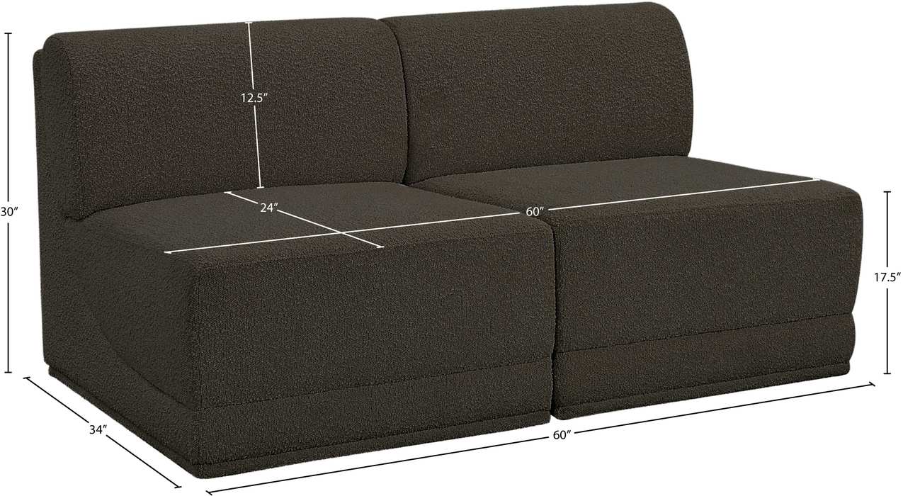 Meridian Furniture - Ollie 60" Brown Boucle Fabric Upholstered 2pc. Armless Loveseat - 118Brown-S60 - GreatFurnitureDeal