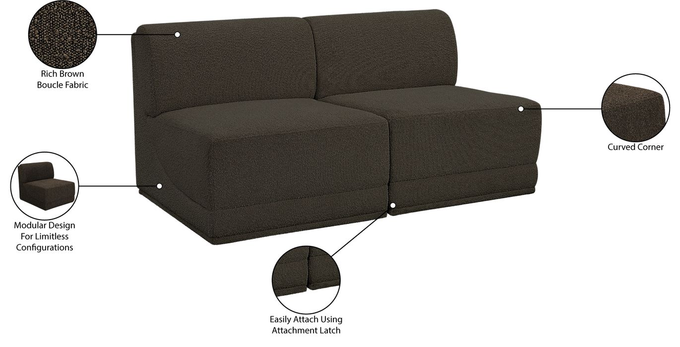 Meridian Furniture - Ollie 60" Brown Boucle Fabric Upholstered 2pc. Armless Loveseat - 118Brown-S60 - GreatFurnitureDeal