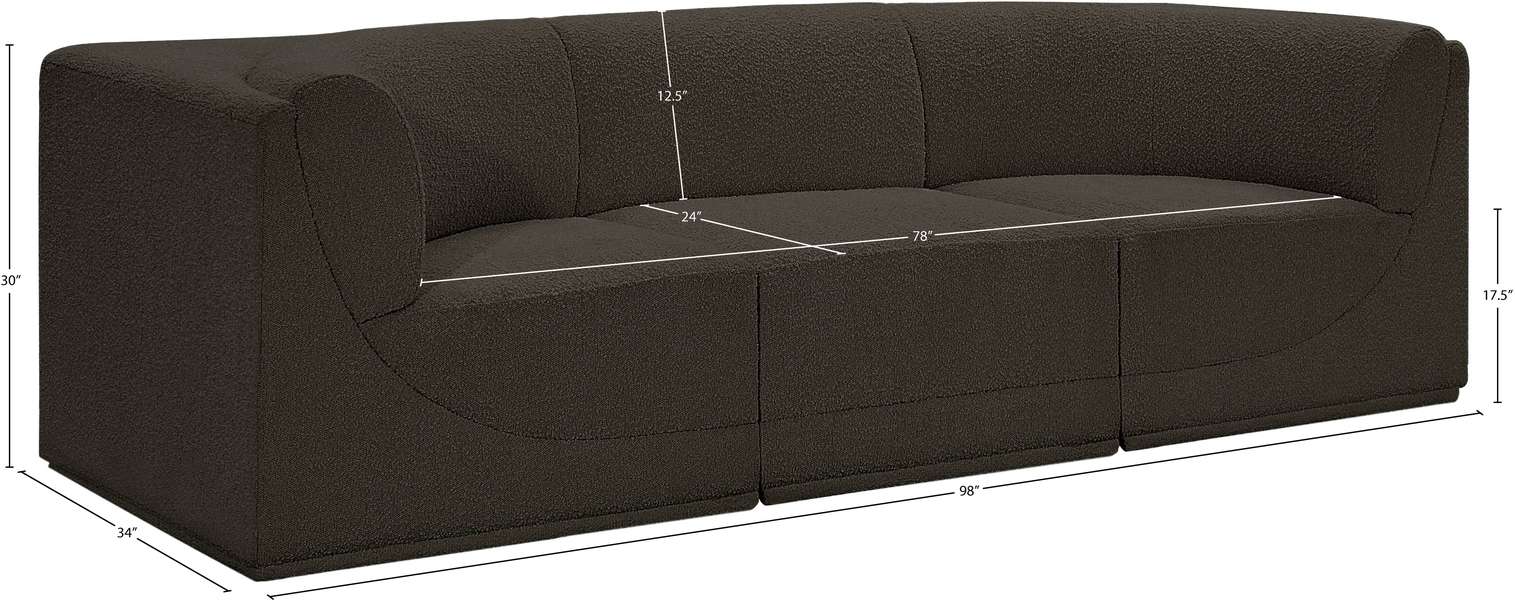 Meridian Furniture - Ollie 98" Brown Boucle Fabric Upholstered 3pc. Sofa - 118Brown-S98 - GreatFurnitureDeal
