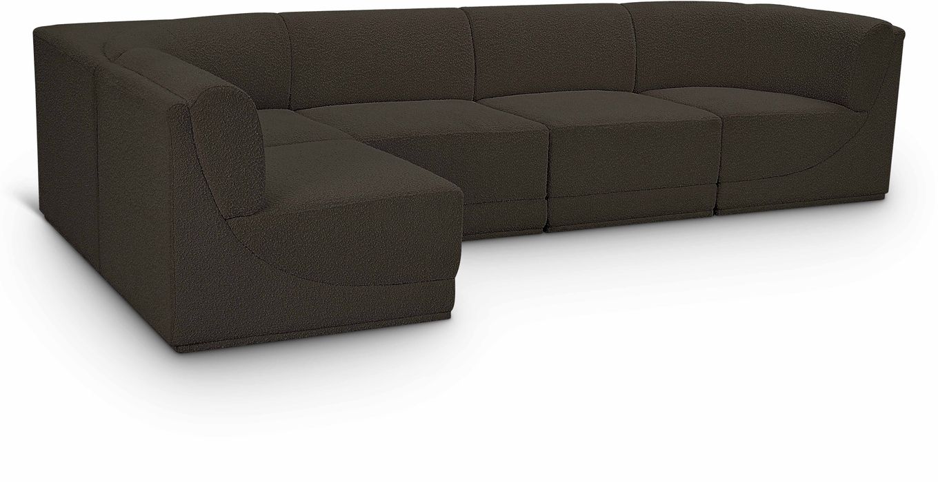 Meridian Furniture - Ollie 128" Brown Boucle Fabric Upholstered 5pc. Sectional - 118Brown-Sec5A - GreatFurnitureDeal