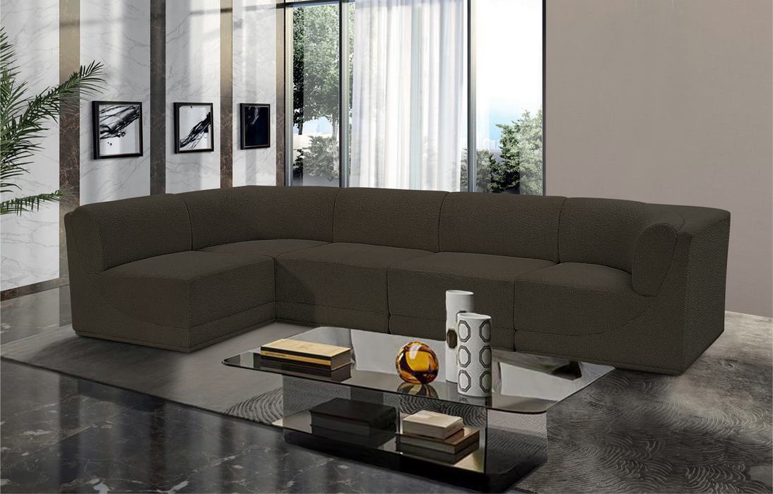 Meridian Furniture - Ollie 128" Brown Boucle Fabric Upholstered 5pc. Sectional - 118Brown-Sec5A - GreatFurnitureDeal