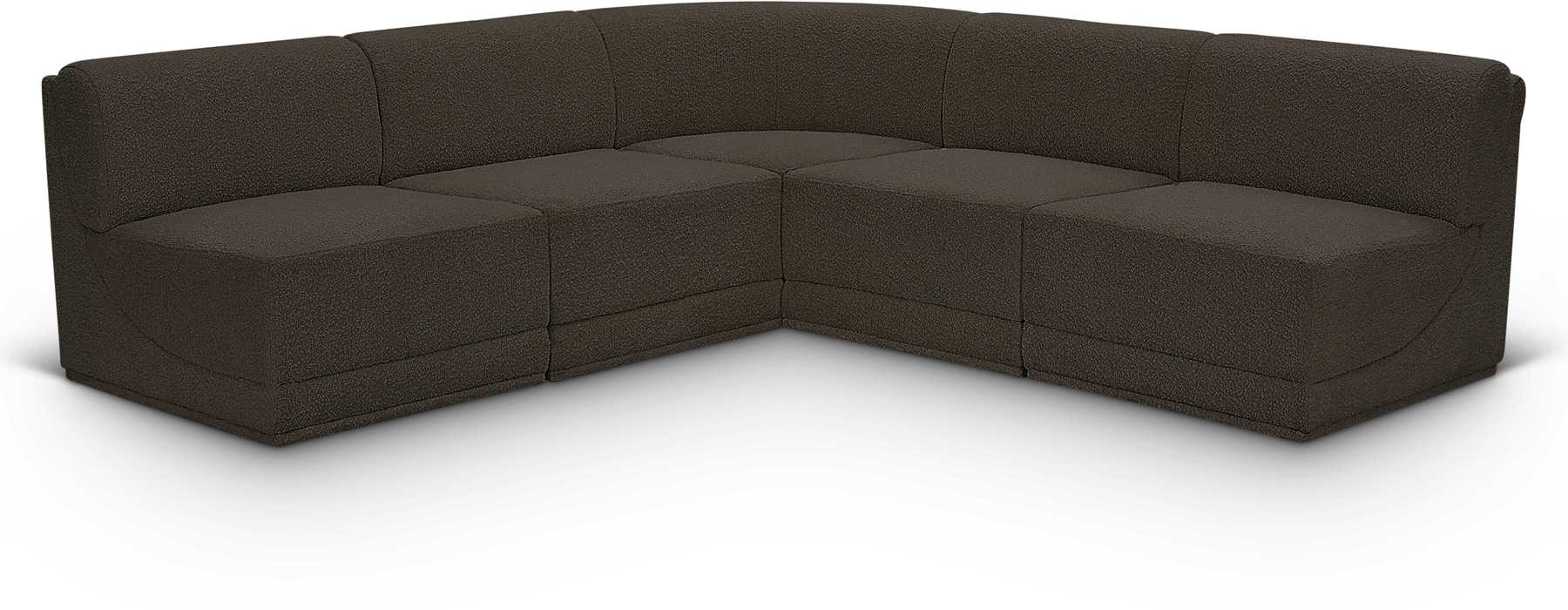 Meridian Furniture - Ollie 94" Brown Boucle Fabric Upholstered 5pc. Sectional - 118Brown-Sec5C - GreatFurnitureDeal