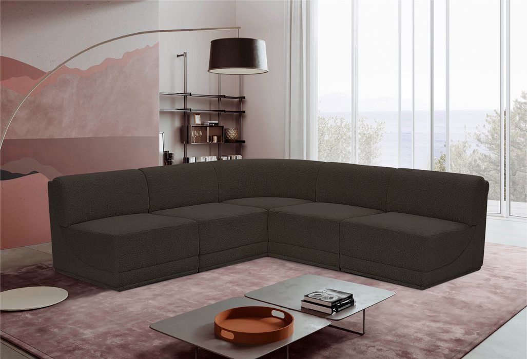 Meridian Furniture - Ollie 94" Brown Boucle Fabric Upholstered 5pc. Sectional - 118Brown-Sec5C - GreatFurnitureDeal