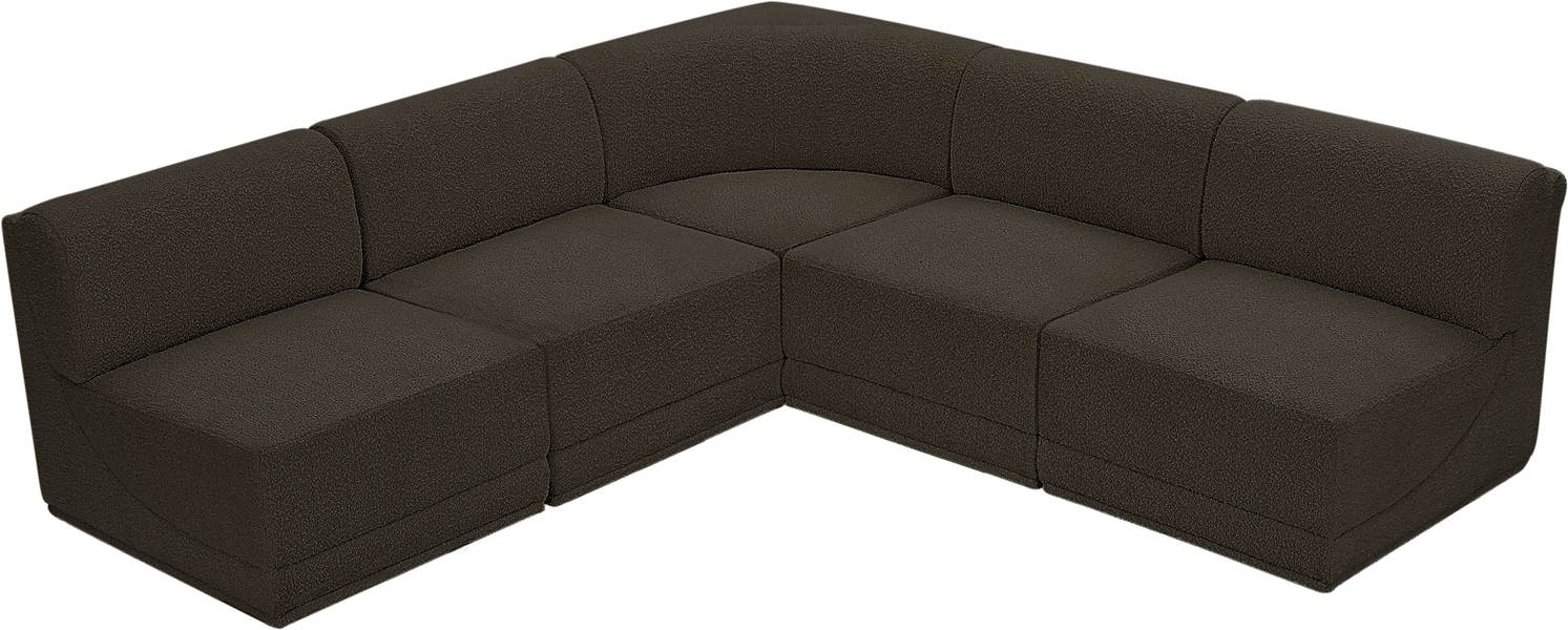 Meridian Furniture - Ollie 94" Brown Boucle Fabric Upholstered 5pc. Sectional - 118Brown-Sec5C - GreatFurnitureDeal