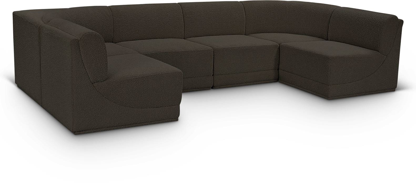 Meridian Furniture - Ollie 128" Brown Boucle Fabric Upholstered 6pc. Sectional - 118Brown-Sec6B - GreatFurnitureDeal