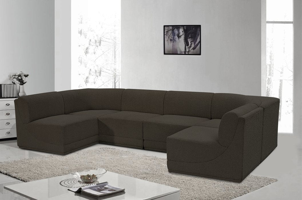 Meridian Furniture - Ollie 128" Brown Boucle Fabric Upholstered 6pc. Sectional - 118Brown-Sec6B - GreatFurnitureDeal