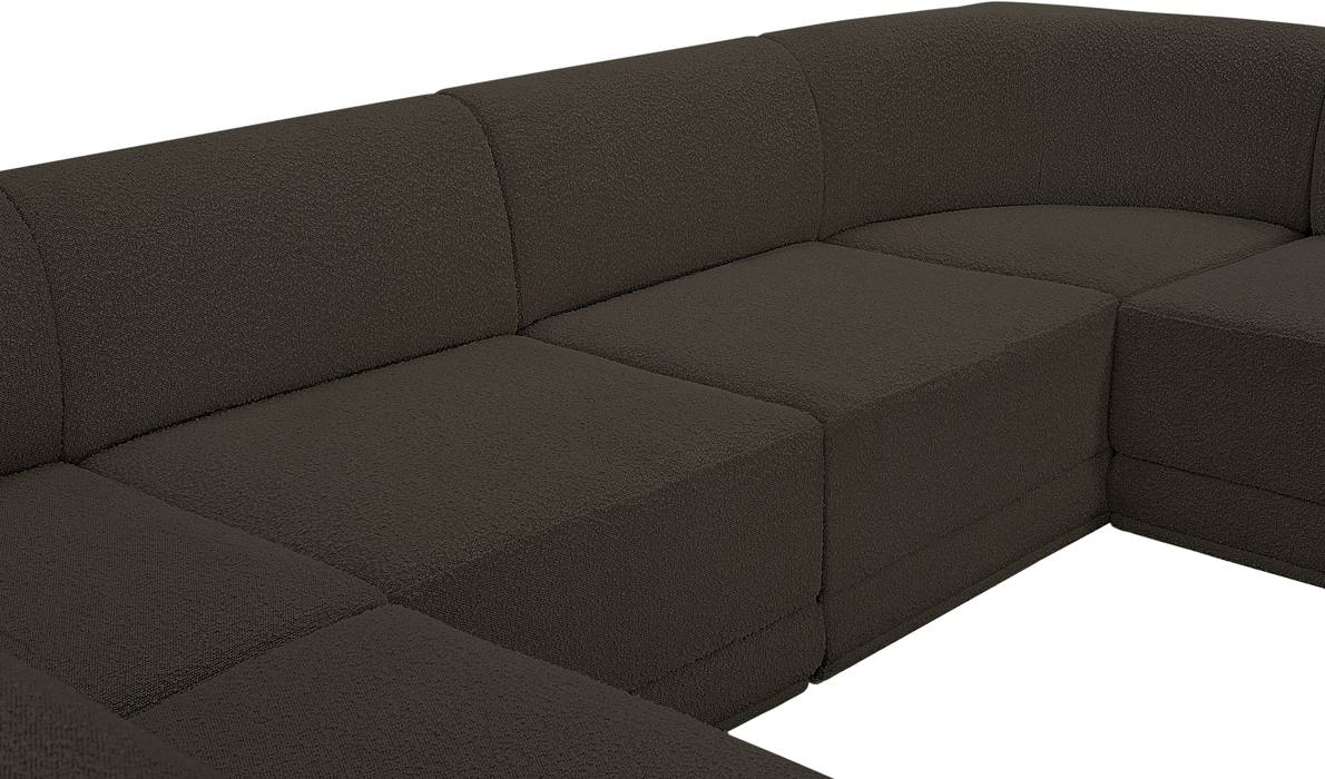 Meridian Furniture - Ollie 128" Brown Boucle Fabric Upholstered 6pc. Sectional - 118Brown-Sec6B - GreatFurnitureDeal
