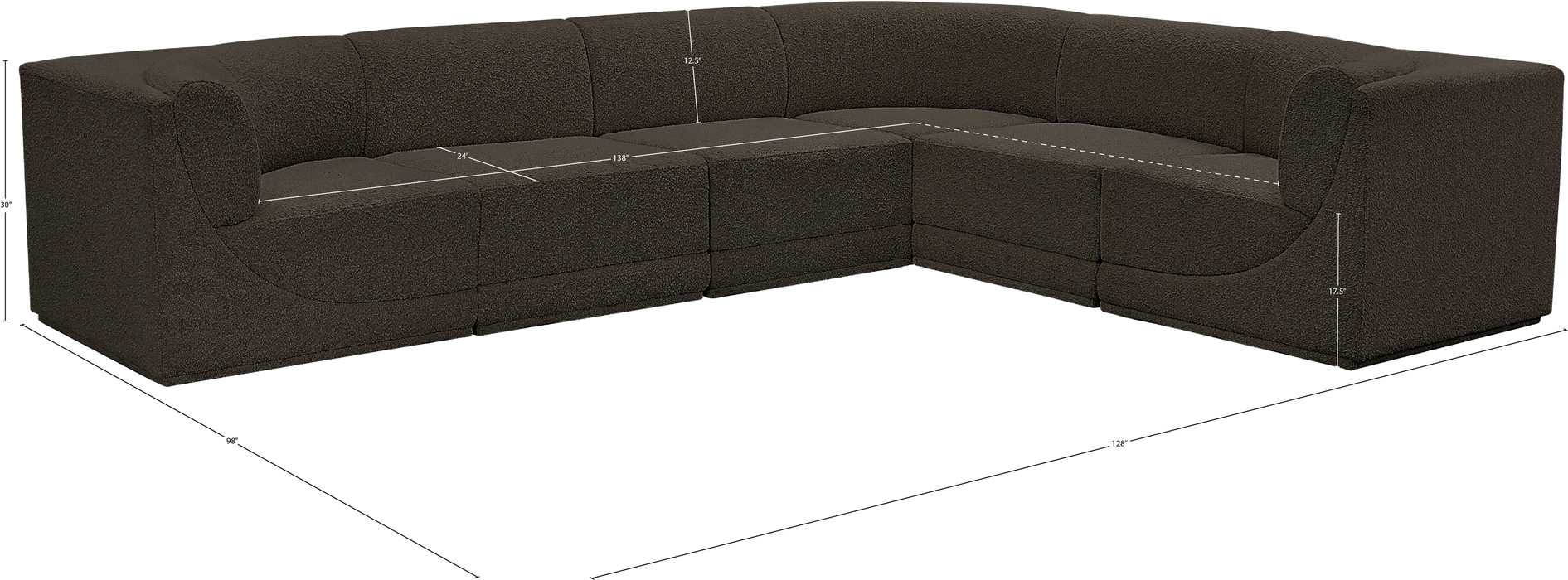 Meridian Furniture - Ollie 128" Brown Boucle Fabric Upholstered 6pc. Sectional - 118Brown-Sec6C - GreatFurnitureDeal