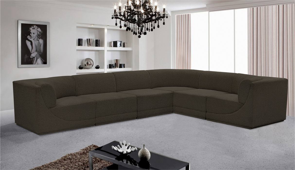 Meridian Furniture - Ollie 128" Brown Boucle Fabric Upholstered 6pc. Sectional - 118Brown-Sec6C - GreatFurnitureDeal