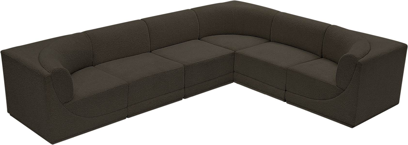 Meridian Furniture - Ollie 128" Brown Boucle Fabric Upholstered 6pc. Sectional - 118Brown-Sec6C - GreatFurnitureDeal