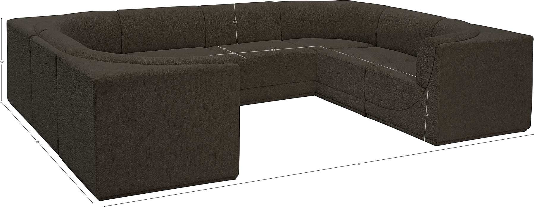 Meridian Furniture - Ollie 128" Brown Boucle Fabric Upholstered 8pc. Sectional - 118Brown-Sec8A - GreatFurnitureDeal