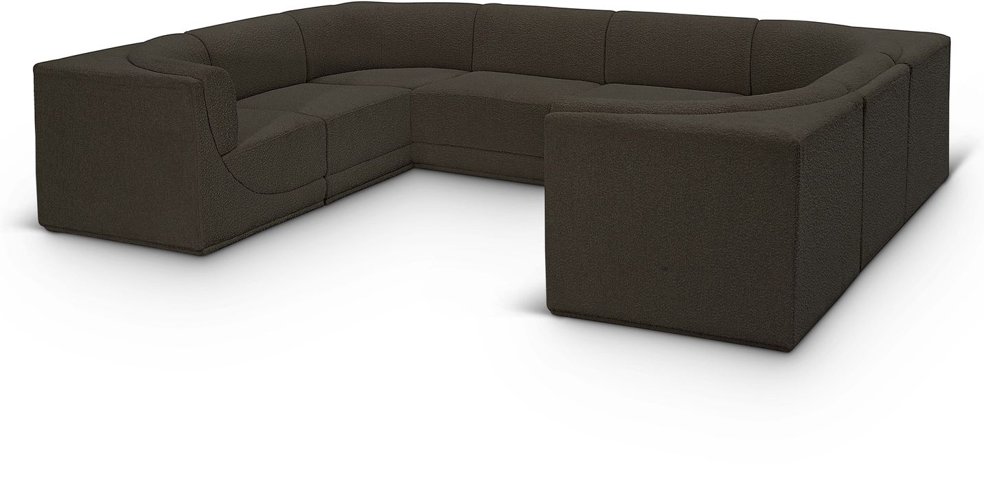 Meridian Furniture - Ollie 128" Brown Boucle Fabric Upholstered 8pc. Sectional - 118Brown-Sec8A - GreatFurnitureDeal