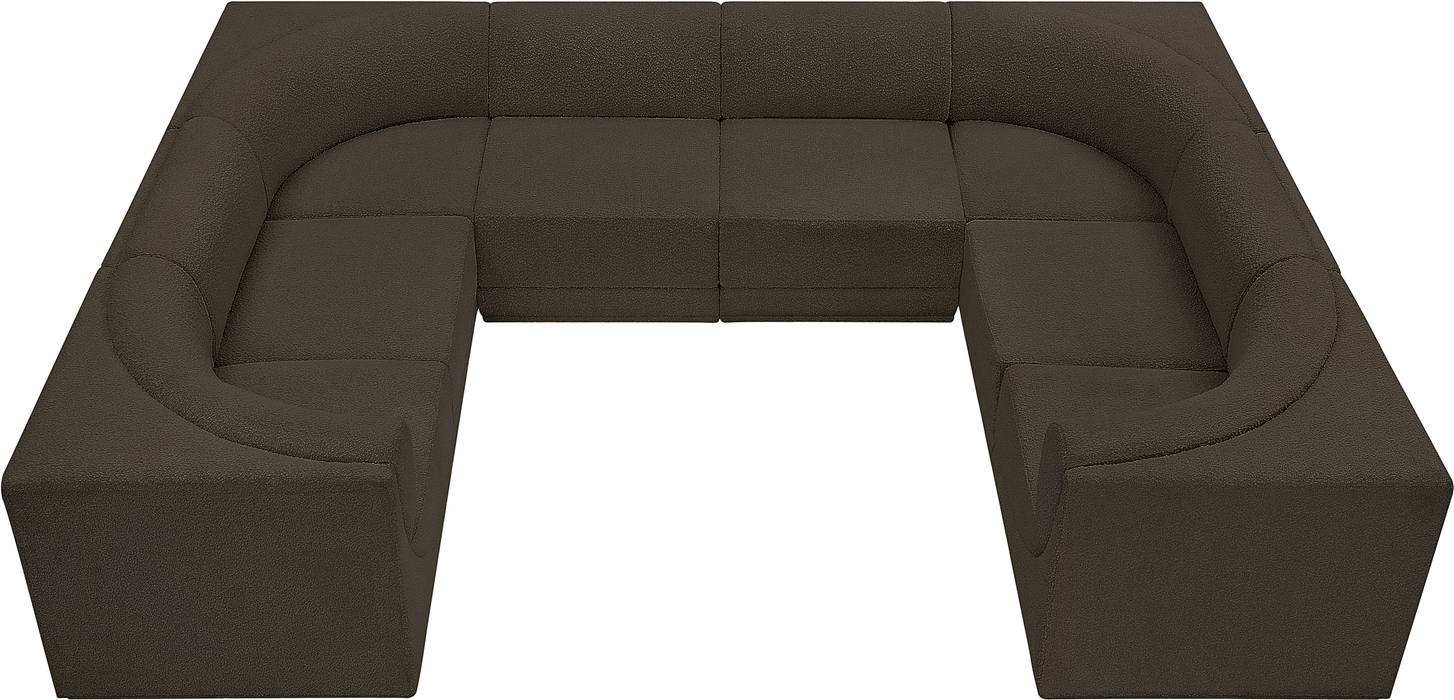 Meridian Furniture - Ollie 128" Brown Boucle Fabric Upholstered 8pc. Sectional - 118Brown-Sec8A - GreatFurnitureDeal