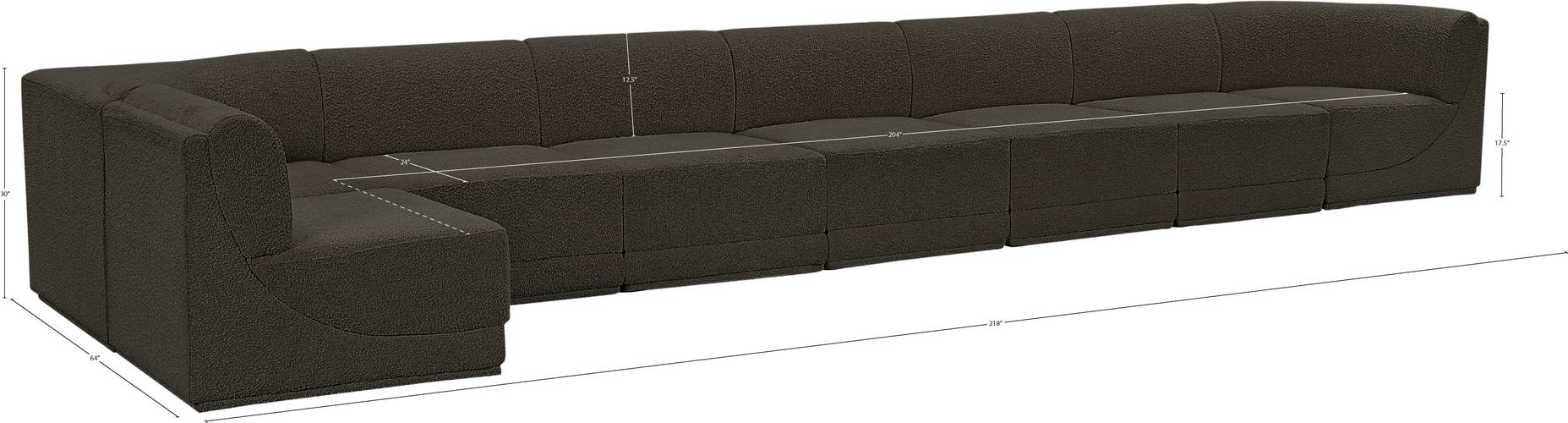 Meridian Furniture - Ollie 218" Brown Boucle Fabric Upholstered 8pc. Sectional - 118Brown-Sec8C - GreatFurnitureDeal