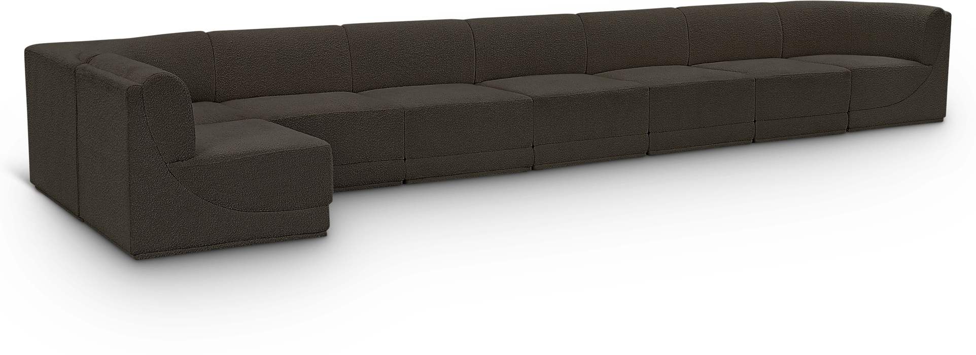Meridian Furniture - Ollie 218" Brown Boucle Fabric Upholstered 8pc. Sectional - 118Brown-Sec8C - GreatFurnitureDeal