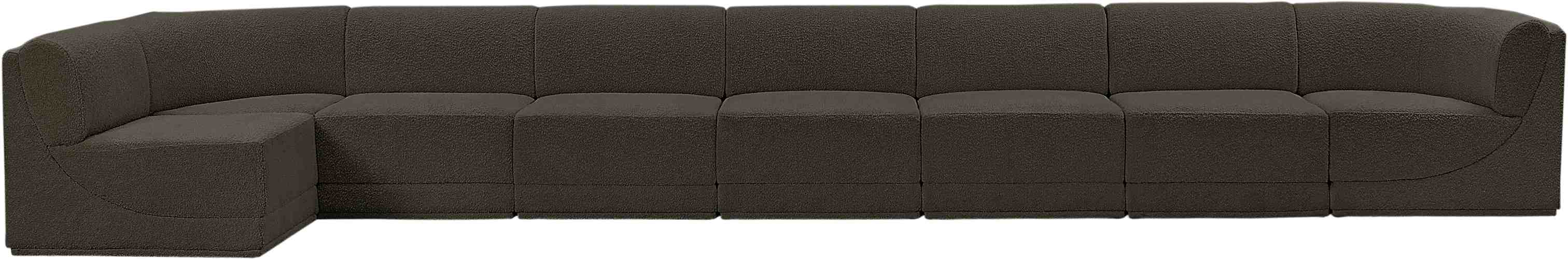 Meridian Furniture - Ollie 218" Brown Boucle Fabric Upholstered 8pc. Sectional - 118Brown-Sec8C - GreatFurnitureDeal