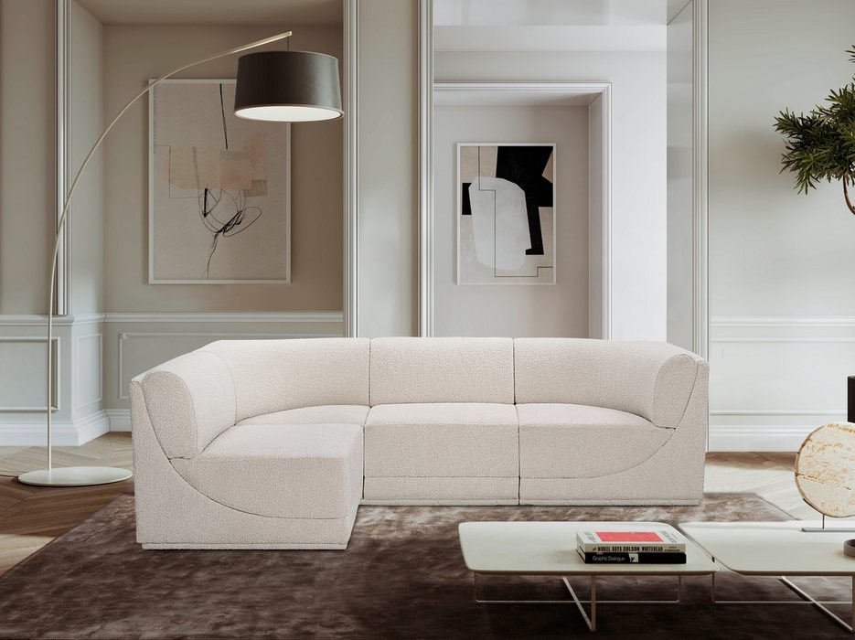 Meridian Furniture - Ollie 98" Cream Boucle Fabric Upholstered 4pc. Sectional - 118Cream-Sec4A - GreatFurnitureDeal