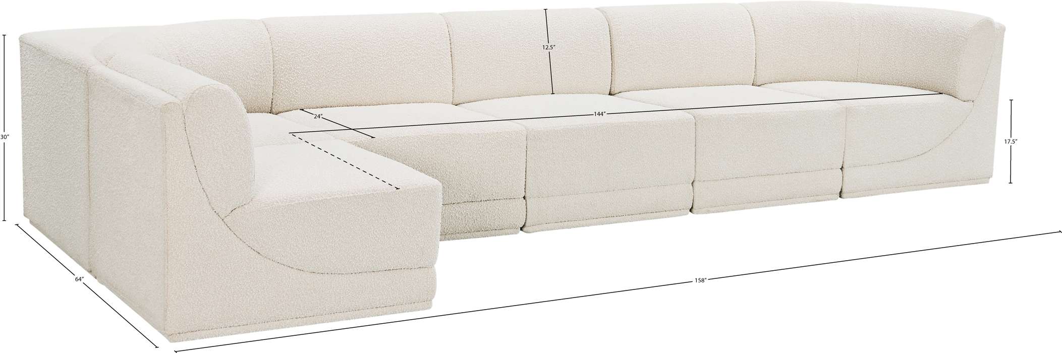 Meridian Furniture - Ollie 158" Cream Boucle Fabric Upholstered 6pc. Sectional - 118Cream-Sec6A - GreatFurnitureDeal