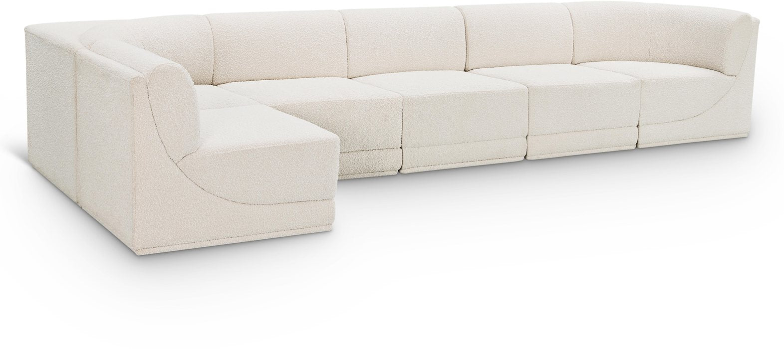 Meridian Furniture - Ollie 158" Cream Boucle Fabric Upholstered 6pc. Sectional - 118Cream-Sec6A - GreatFurnitureDeal