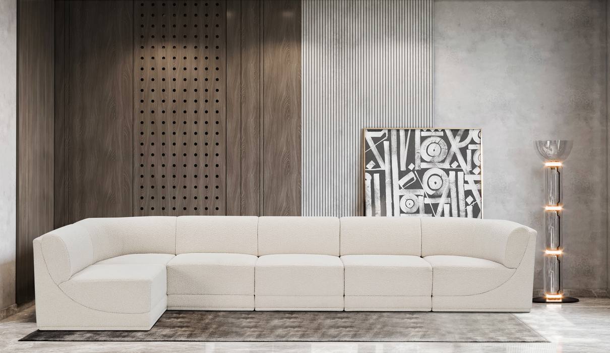Meridian Furniture - Ollie 158" Cream Boucle Fabric Upholstered 6pc. Sectional - 118Cream-Sec6A - GreatFurnitureDeal