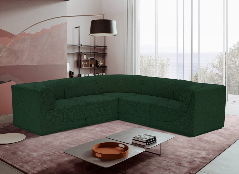 Meridian Furniture - Ollie 98" Green Boucle Fabric Upholstered 5pc. Sectional - 118Green-Sec5B - GreatFurnitureDeal