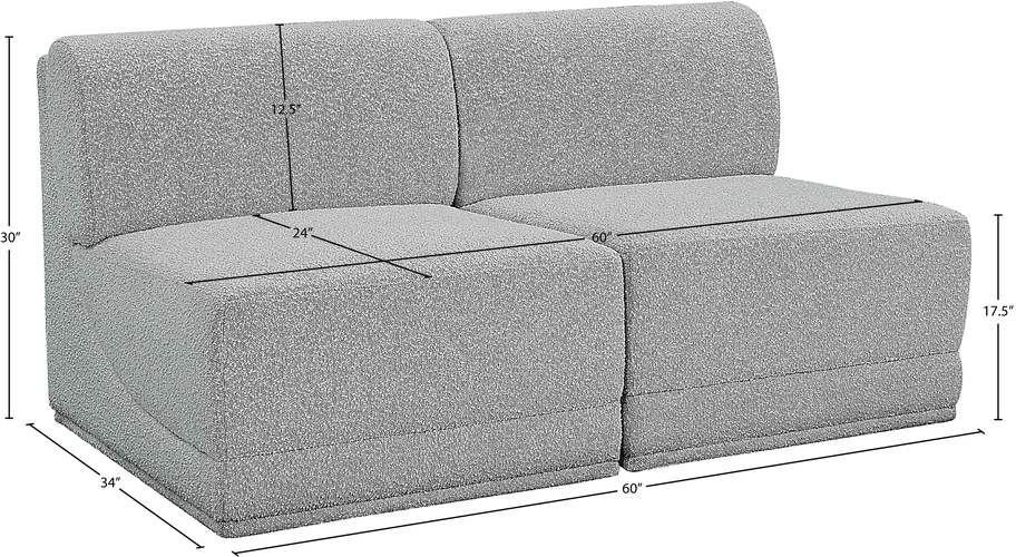 Meridian Furniture - Ollie 60" Grey Boucle Fabric Upholstered 2pc. Armless Loveseat - 118Grey-S60 - GreatFurnitureDeal