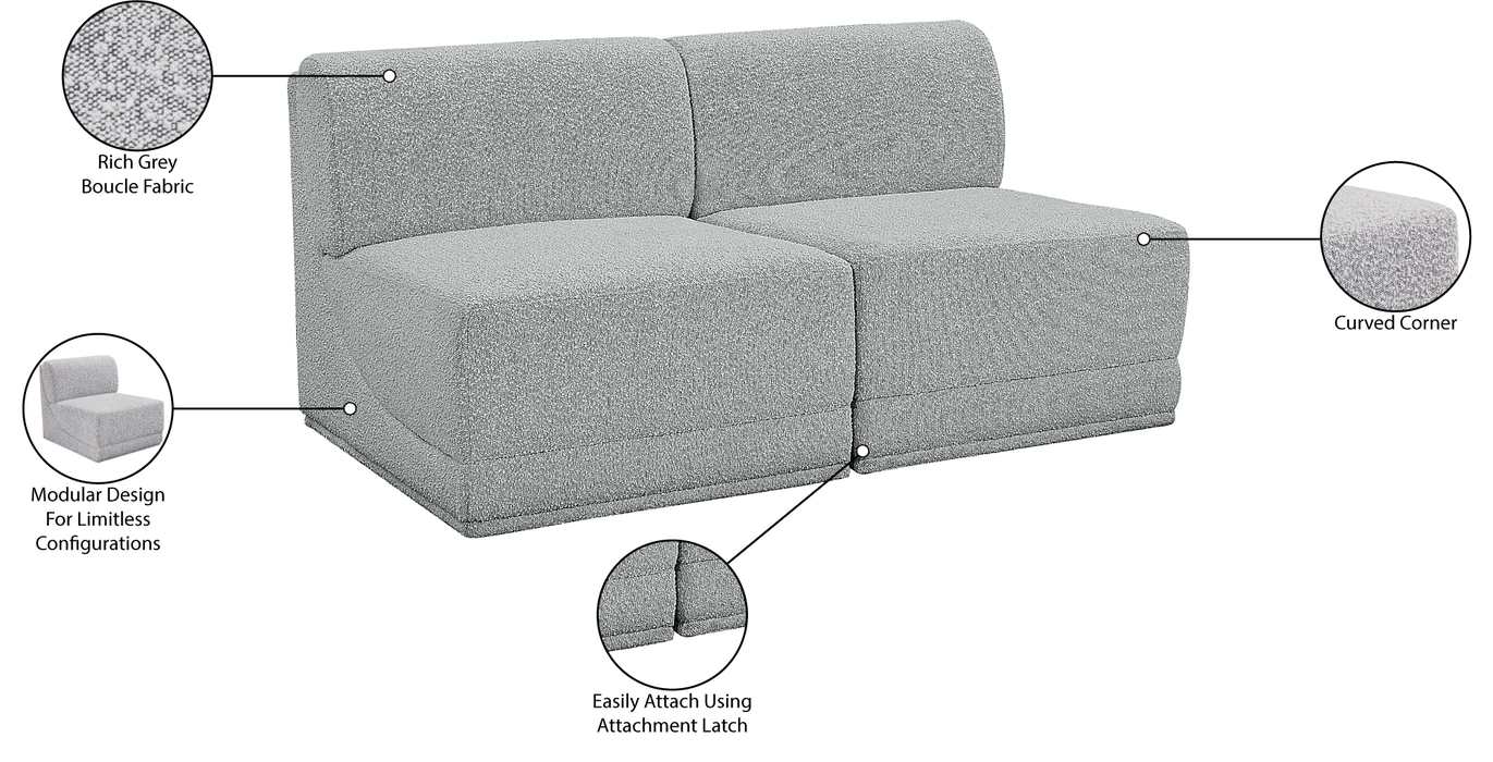 Meridian Furniture - Ollie 60" Grey Boucle Fabric Upholstered 2pc. Armless Loveseat - 118Grey-S60 - GreatFurnitureDeal