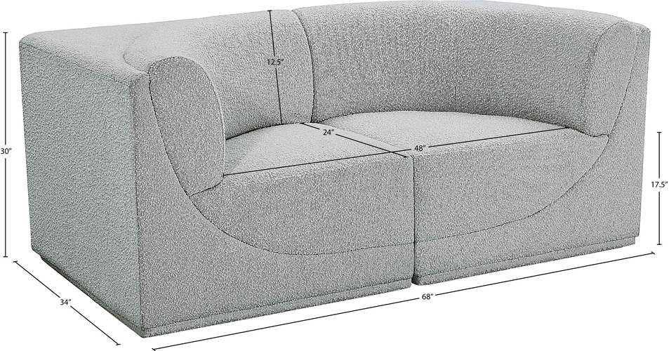 Meridian Furniture - Ollie 68" Grey Boucle Fabric Upholstered 2pc. Loveseat - 118Grey-S68 - GreatFurnitureDeal