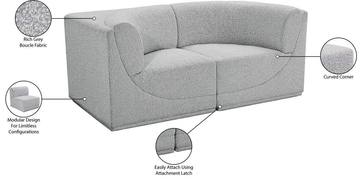 Meridian Furniture - Ollie 68" Grey Boucle Fabric Upholstered 2pc. Loveseat - 118Grey-S68 - GreatFurnitureDeal