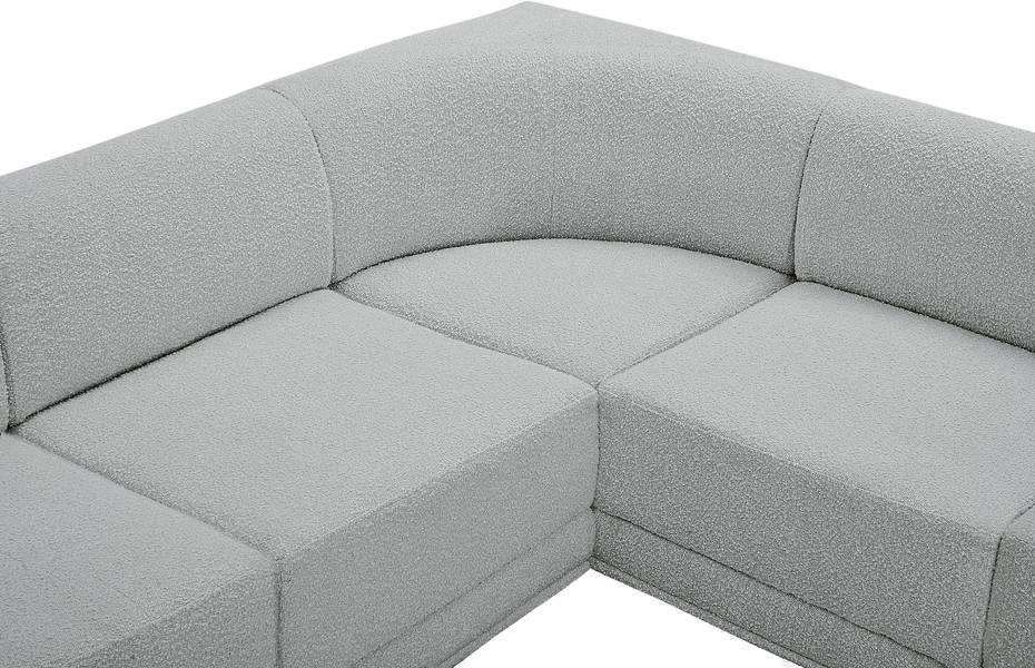 Meridian Furniture - Ollie 98" Grey Boucle Fabric Upholstered 5pc. Sectional - 118Grey-Sec5B - GreatFurnitureDeal