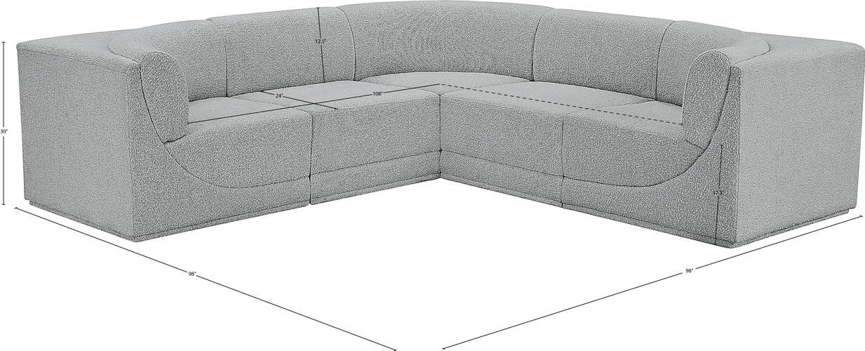 Meridian Furniture - Ollie 98" Grey Boucle Fabric Upholstered 5pc. Sectional - 118Grey-Sec5B - GreatFurnitureDeal