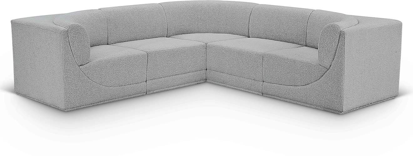 Meridian Furniture - Ollie 98" Grey Boucle Fabric Upholstered 5pc. Sectional - 118Grey-Sec5B - GreatFurnitureDeal