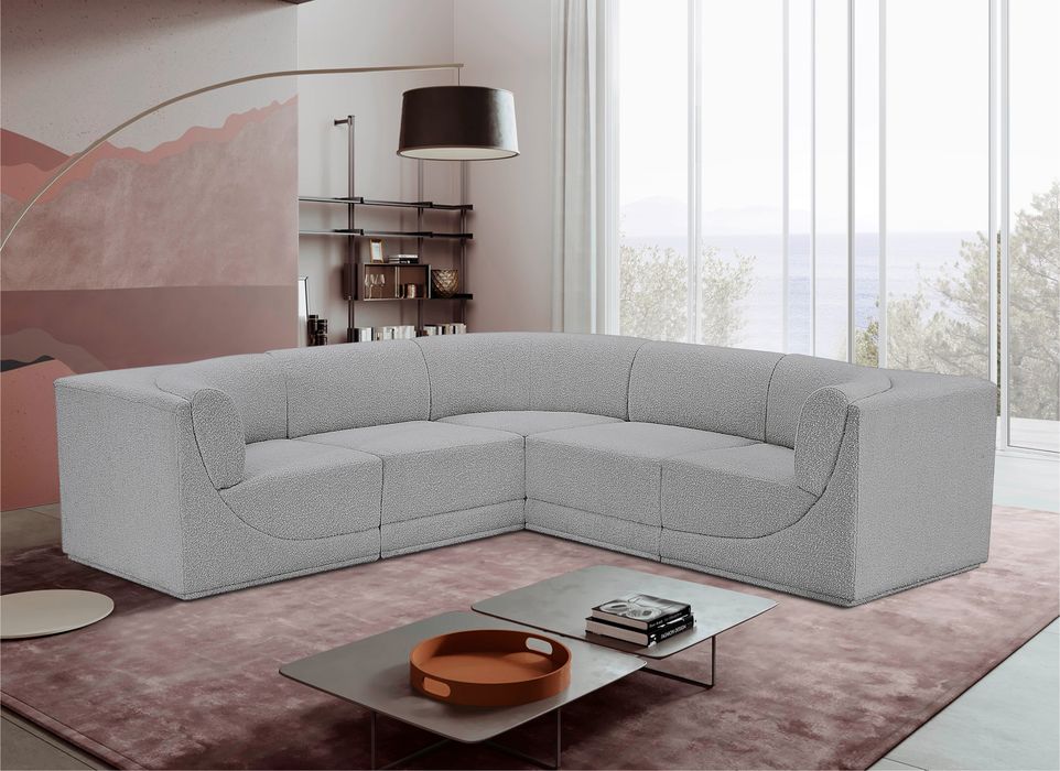 Meridian Furniture - Ollie 98" Grey Boucle Fabric Upholstered 5pc. Sectional - 118Grey-Sec5B - GreatFurnitureDeal