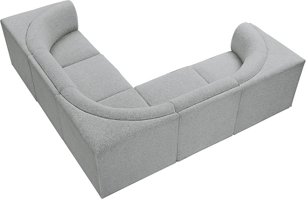 Meridian Furniture - Ollie 98" Grey Boucle Fabric Upholstered 5pc. Sectional - 118Grey-Sec5B - GreatFurnitureDeal